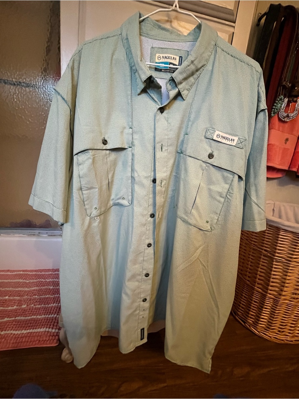 Magellan Outdoors Men's Short Sleeve Fishing Shirt - Light Green Plaid